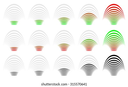 Signal strength, progress, level indicators.