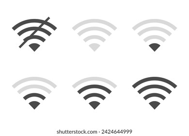 Signal strength wifi icon set collection. Wireless connection network symbol vector