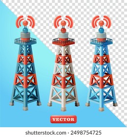 Torre de señales. Vector 3D, conveniente para la tecnología, las telecomunicaciones y los Elementos de diseño