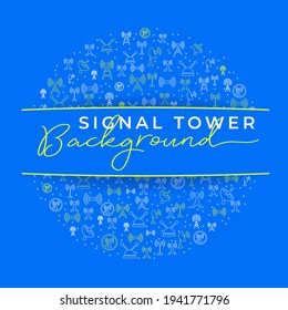 Signal Tower Background, Vector on Blue background with Signal icons, Vector Illustration