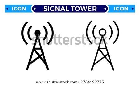 Signal Tower and Broadcast Antenna Wireless Transmission Vector Icon Set
