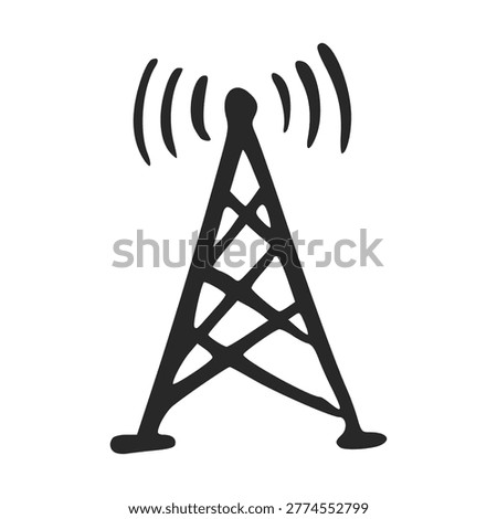 Signal tower doodle hand drawn, antenna transmitter, radio mast, wifi connection, telecommunication station, broadcast tower, network link, technology, wireless