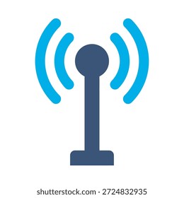 Signal tower icon blue flat vector design antenna broadcast connection symbol network wireless tech station graphic element