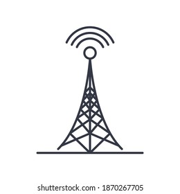 Icono de torre de señal, ilustración lineal aislada, vector de línea delgada, signo de diseño web, símbolo de concepto de contorno con trazo editable sobre fondo blanco.
