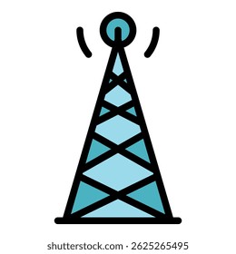 Signal tower icon. Outline signal tower vector icon color flat isolated