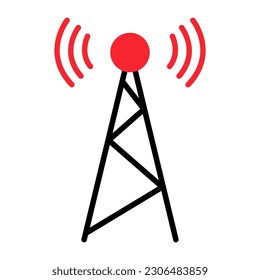 Signal tower icon, wireless technology network sign, antenna wave radio vector illustration .