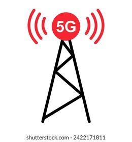 Signal tower icon, wireless technology network sign, antenna wave radio vector illustration .