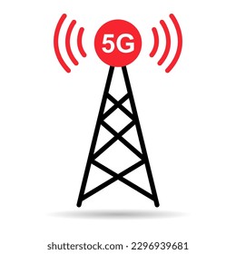 Signal tower shadow icon, wireless technology network sign, antenna wave radio vector illustration .