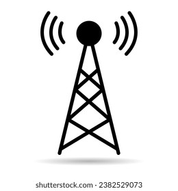 Signal tower shadow icon, wireless technology network sign, antenna wave radio vector illustration .