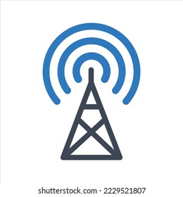 Signal transmission icon. Antenna or broadcasting tower and signal waves icon. Wi Fi signal icon