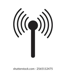 Signal transmission icon. Antenna or broadcasting tower and signal waves