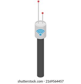 Signal Transmitter Or Receiver Digital Equipment. Device With Antenna To Send Signal Waves. Wifi, Wireless Router, Access Point Used To Provide Access To Internet Or Private Computer Network