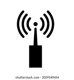 Signal transmitter or receiver icon. Device with antenna and signal waves. Vector Illustration