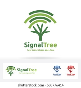Signal Tree Logo. Wi-fi and Tree symbol. Suitable for communication Business, Internet provider, Internet Cafe.