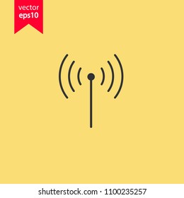 Signal vector icon. Antenna frequency  icon. Broadcasting wave sign. Wifi icon. Yellow background. EPS 10 vector sign.