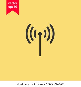 Signal vector icon. Broadcasting signal wave icon. Antenna frequency wave vector icon. Wifi sign. Yellow background. EPS 10 vector sign.