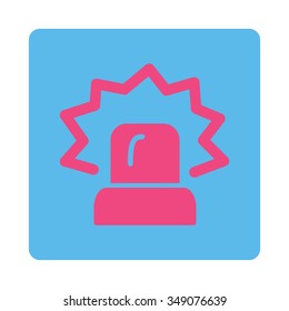 Signal vector icon. Style is flat rounded square button, pink and blue colors, white background.