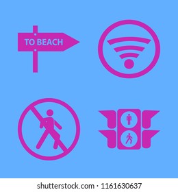 signal vector icons set. with traffic signs, no pedestrian crossing, wi fi and beach direction in set