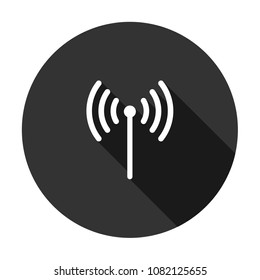 signal wave vector icon with shadow, broadcast sign, frequency icon, wi fi. Round icon with shadow