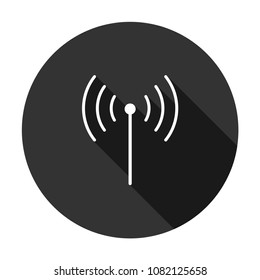 signal wave vector icon with shadow, broadcast sign, frequency icon, wi fi. Round icon with shadow