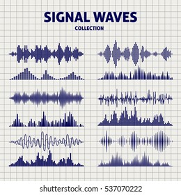 Signal waves sketch on notebook page background vector illustration