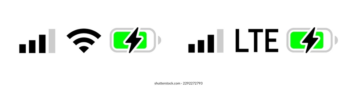 Signal, wifi, battery icon. Status bar symbol modern, simple, vector, icon for website design, mobile app, ui. Vector Illustration set.