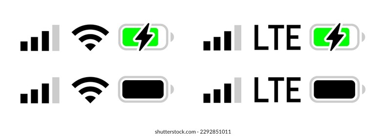 Signal, wifi, battery icon. Status bar symbol modern, simple, vector, icon for website design, mobile app, ui. Vector Illustration set 10 eps.