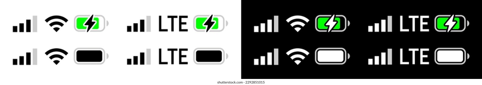 Signal, wifi, battery icon. Status bar symbol modern, simple, vector, icon for website design, mobile app, ui. Vector set icons.