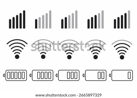 Signal, Wifi, Battery Indicators in vector