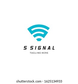 Signal Wifi Wireless Hotspot Icon Letter S Logo Concept Design Template. Vector Illustration.Blue colors