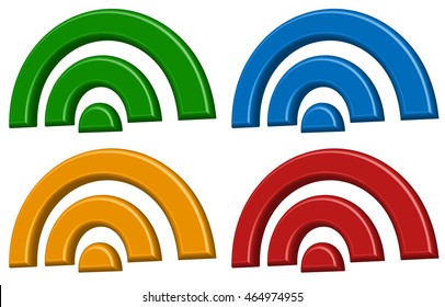 Signal (wireless connection, wifi, wireless internet) signs, symbols. Icons for aerial, cordless communication, data transfer