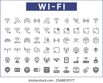 Signal And Wireless Technology Icon Set. Vector collection of basic, infographic, wifi, internet, connection, wifi free, network and smartphone elements symbols or logo element.