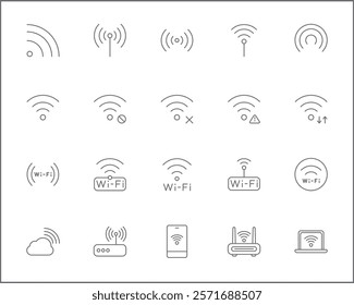 Signal And Wireless Technology Icon Set. Vector collection of basic, infographic, wifi, internet, connection, wifi free, network and smartphone elements symbols or logo element.