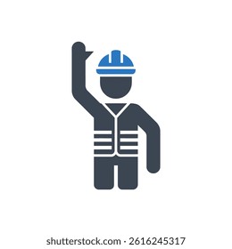 Signaling Construction Worker Icon On White Background