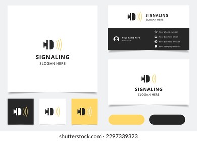 Logo-Design mit bearbeitbarem Slogan signalisieren. Branding-Buch- und Visitenkartenvorlage.
