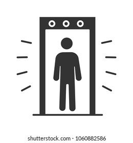 Signaling portal metal detector glyph icon. Airport security scanner with person inside. Silhouette symbol. Negative space. Vector isolated illustration