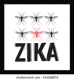 Signaling vector illustration mark mosquito. Attention zika virus illustration with hand drawn mark mosquito. Isolated art element for informational and institutional sanitation design