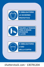 signals obligation: the protective screen is required, disconnect the power before starting repairs or work, they must use the headset