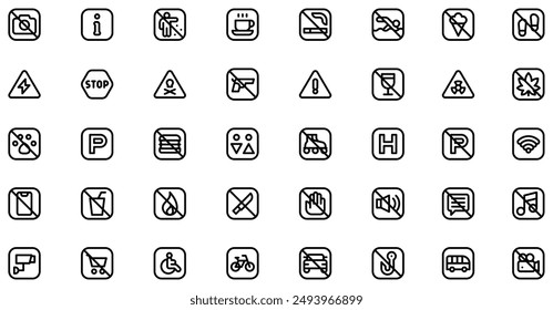 Signals And Prohibitions icons collection is a vector illustration with editable stroke, offering versatility and customization. Perfect for various design needs, it includes high-quality graphics 