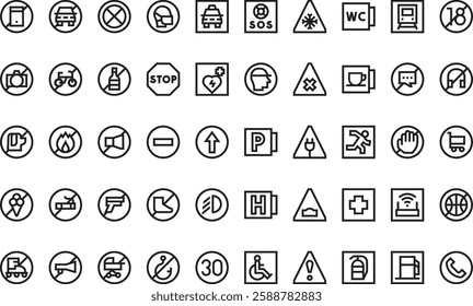 Signals and prohibitions icons High-Quality Vector Icons Collection with Editable Stroke. Ideal for Professional and Creative Projects.