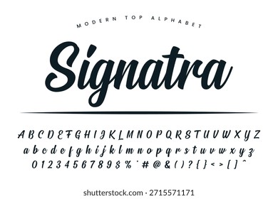 Signatra Schriftart und Alphabet Satz von Vektor-Kalligraphie Buchstabe a b c d Skript Schriftart einzelne Buchstaben