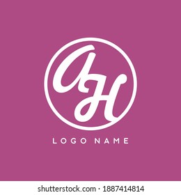 signature of AH initial letter in circle vector logo template isolated background