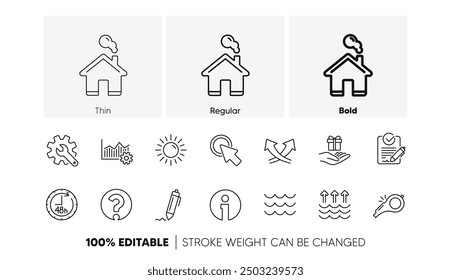 Signature, Analytics and Question mark. Waves, Whistle and Global warming line icons. Linear icon set. Line icons set. Vector