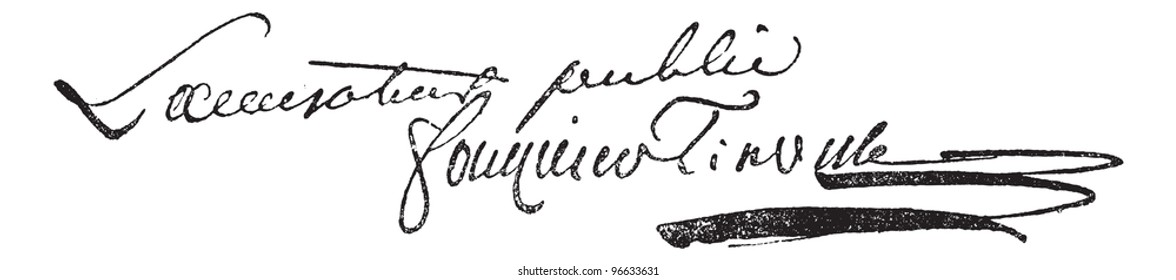 Signature of Antoine Quentin Fouquier de Tinville (1747-1795), vintage engraved illustration. Dictionary of words and things - Larive and Fleury - 1895.