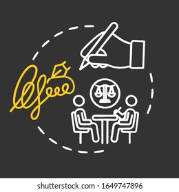 Signature authenticity chalk RGB color concept icon. Safe deal. Signing contract. Common law professional help. Notary service idea. Vector isolated chalkboard illustration on black background