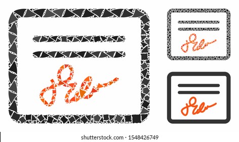 Signature certification composition of tremulant items in various sizes and color hues, based on signature certification icon. Vector rough parts are grouped into collage.