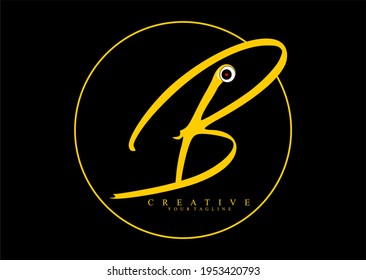 Signature Circle in the form of Letter B which is Gold colored. logotype with eye ornament