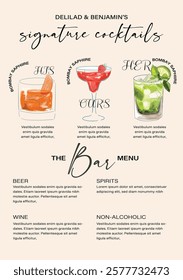 Signature Cocktail Menu with Hand-Drawn Illustrations