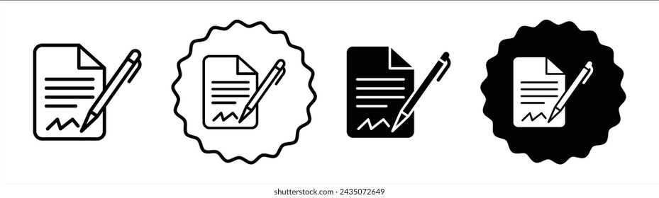 Signature in documents set in black and white color. Signature in documents simple flat icon vector