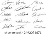 signature doodle, Hand written signature. Collection of vector signatures fictitious Autograph. Signature for convention. Signature document.eps8